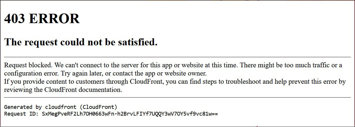 aws waf, 403 ERROR The request could not be satisfied.